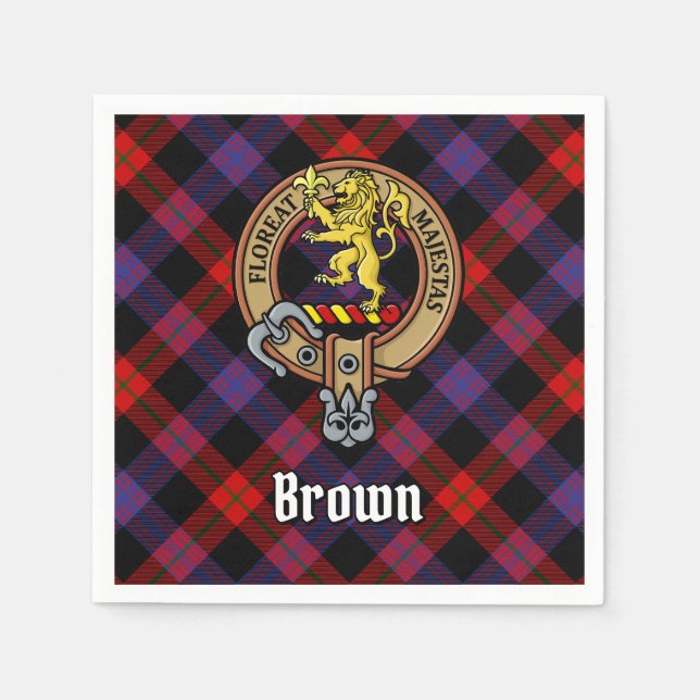 Guardanapo De Papel Clan Brown Crest sobre Tartan (Frente)