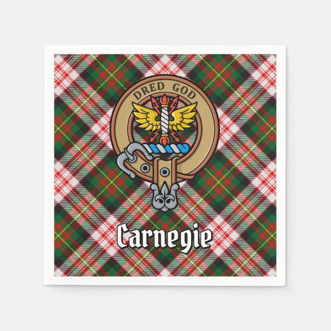 Guardanapo De Papel Clan Carnegie Crest sobre o Vestido Tartan (Frente)