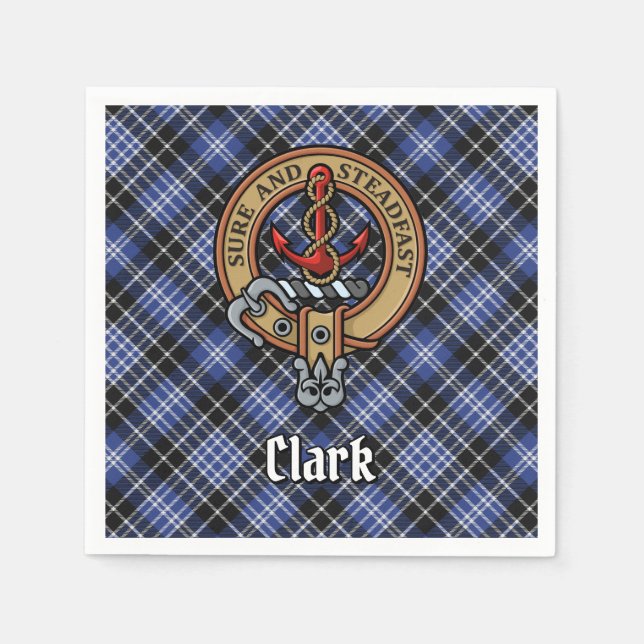 Guardanapo De Papel Clan Clark Crest sobre Tartan (Frente)