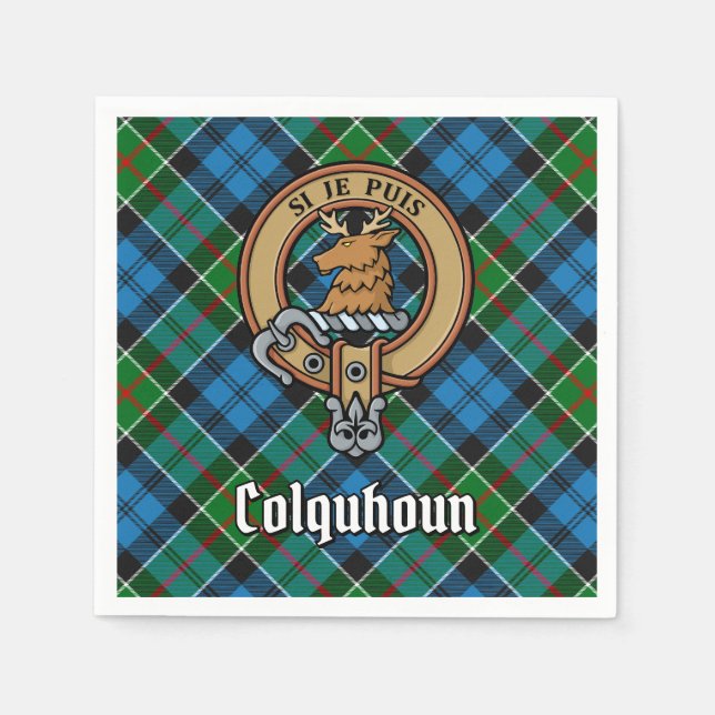 Guardanapo De Papel Clan Colquhoun Crest sobre Tartan (Frente)