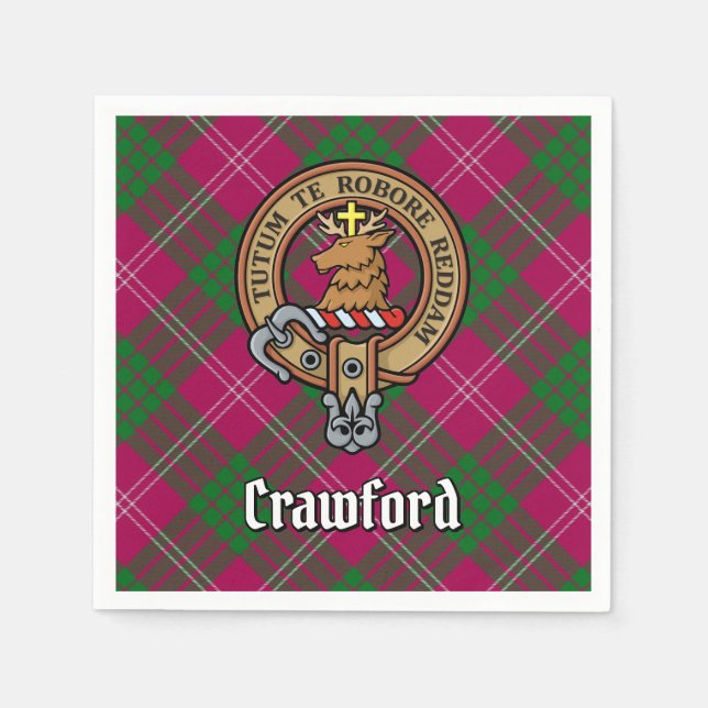 Guardanapo De Papel Clan Crawford Crest sobre Tartan (Frente)