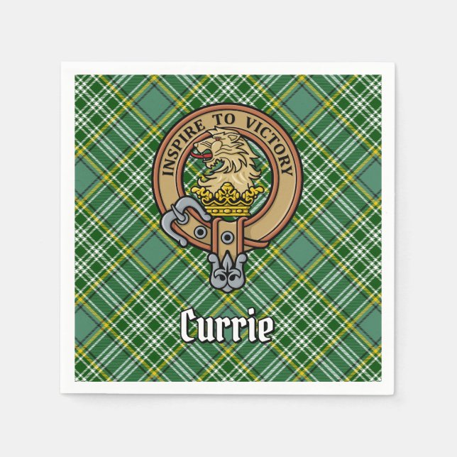 Guardanapo De Papel Clan Currie Lion Crest sobre Tartan (Frente)