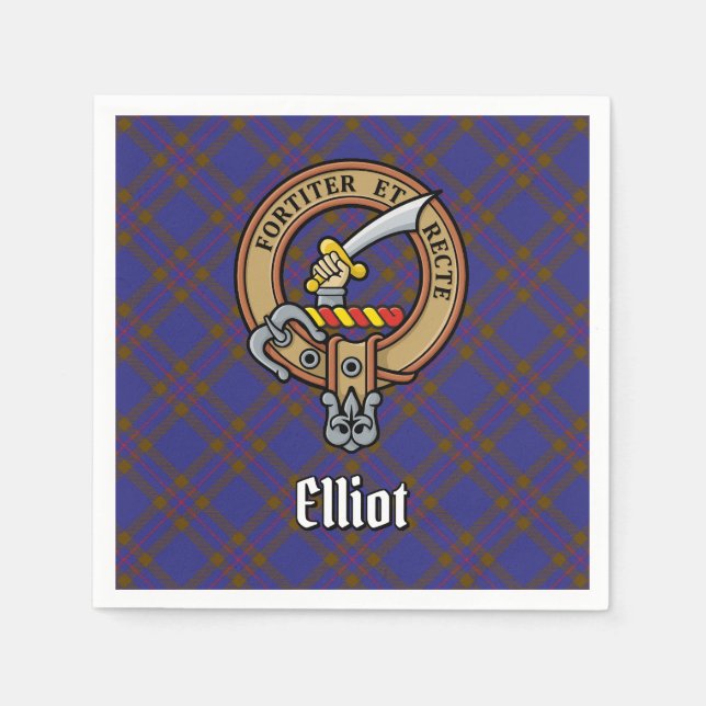 Guardanapo De Papel Clan Elliot Crest sobre Tartan Moderno (Frente)