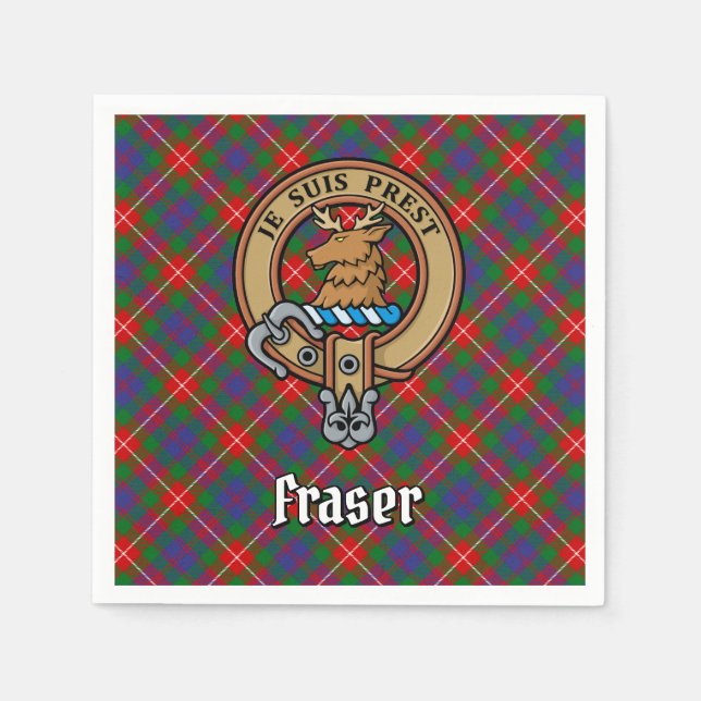 Guardanapo De Papel Clan Fraser do Lovat Crest sobre Tartan (Frente)