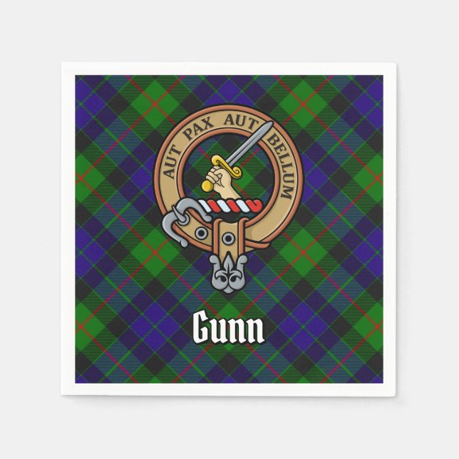 Guardanapo De Papel Clan Gunn Crest sobre Tartan (Frente)