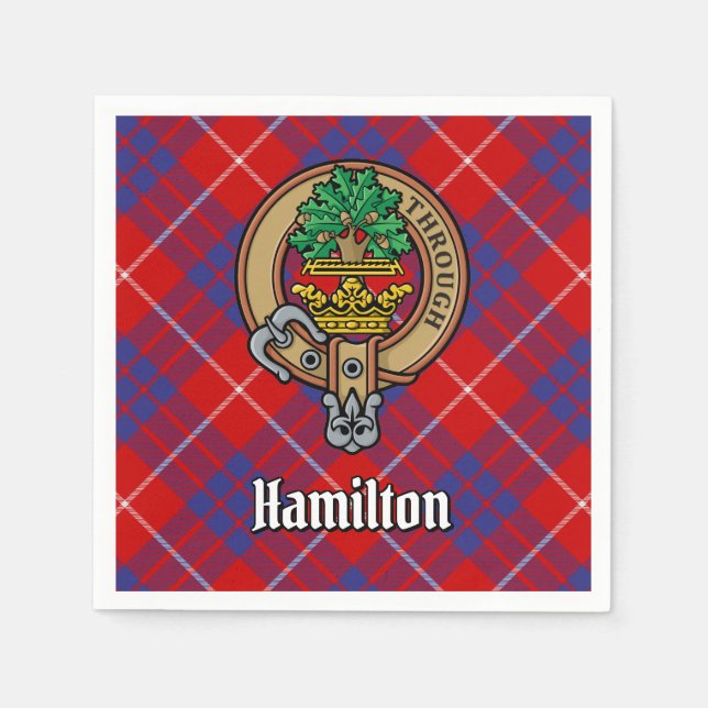 Guardanapo De Papel Clan Hamilton Crest sobre o Red Tartan (Frente)