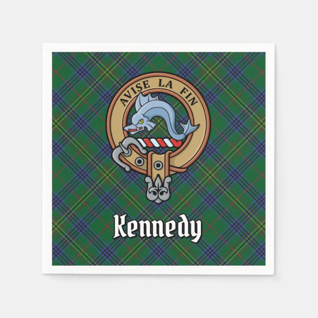 Guardanapo De Papel Clan Kennedy Crest sobre Tartan (Frente)