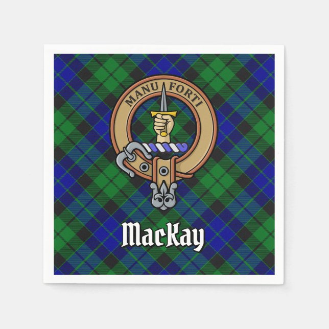 Guardanapo De Papel Clan MacKay Crest sobre Tartan (Frente)