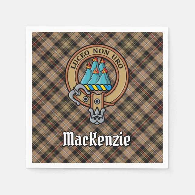 Guardanapo De Papel Clan MacKenzie Crest sobre Brown caçando Tartan (Frente)
