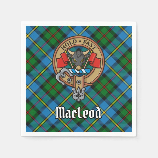 Guardanapo De Papel Clan MacLeod Crest sobre caçar Tartan (Frente)