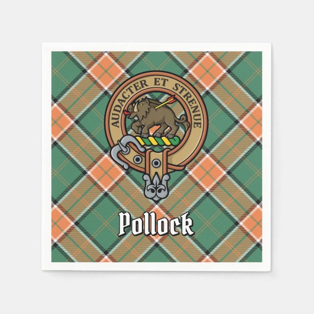 Guardanapo De Papel Clan Pollock Crest sobre Tartan (Frente)
