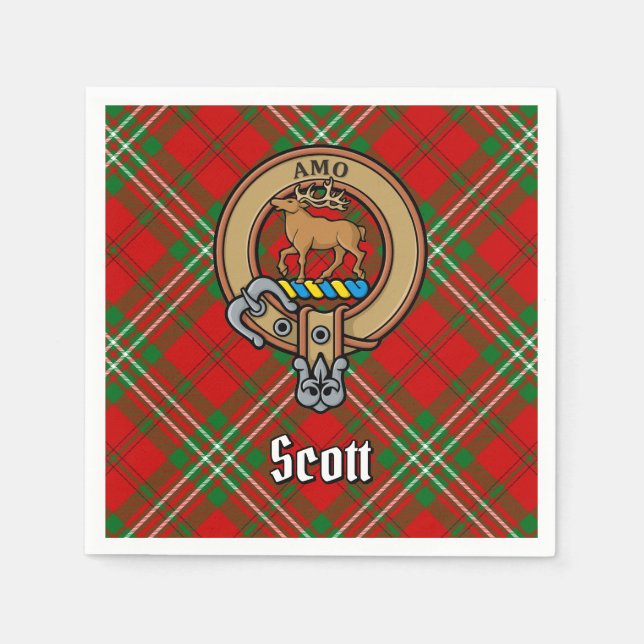 Guardanapo De Papel Clan Scott Crest sobre Red Tartan (Frente)