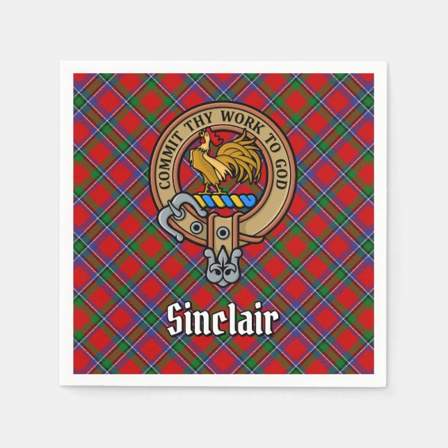 Guardanapo De Papel Clan Sinclair Crest sobre o Red Tartan (Frente)