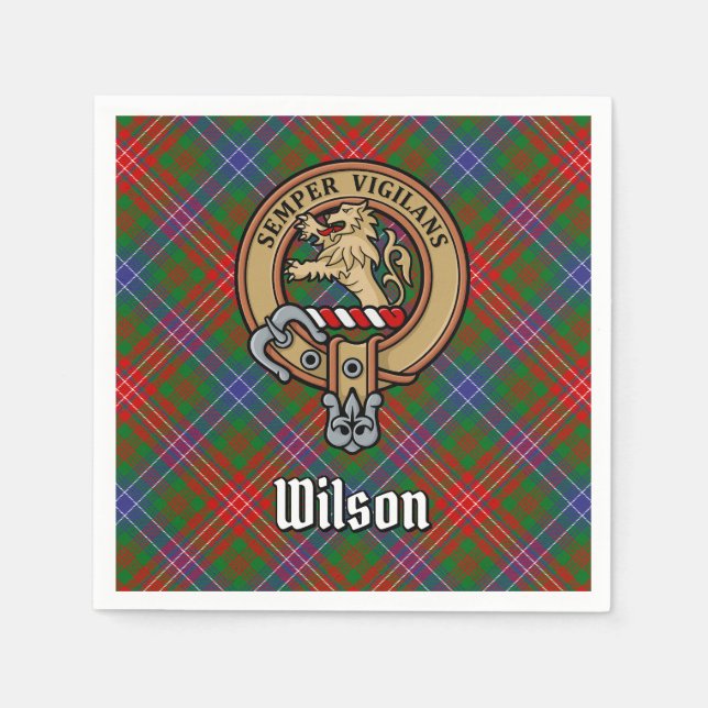 Guardanapo De Papel Clan Wilson Crest sobre Tartan Moderno (Frente)