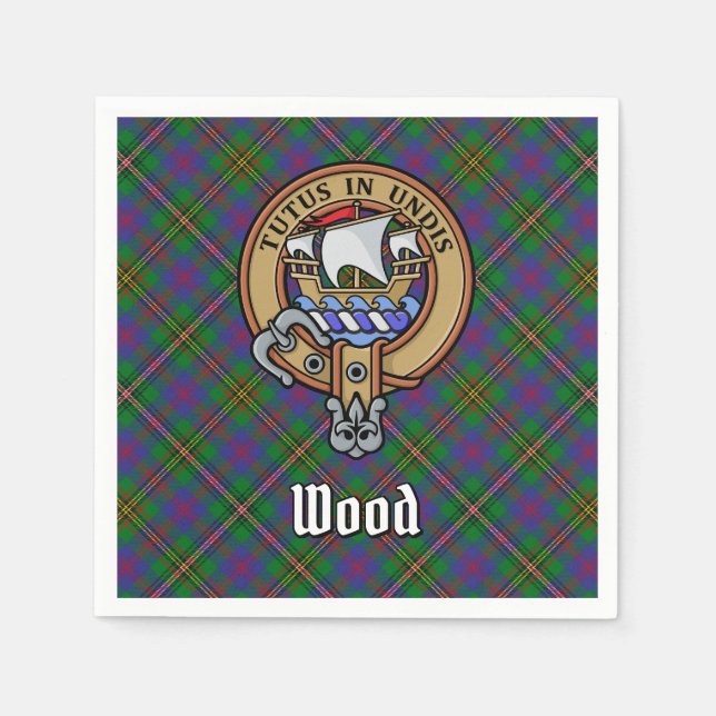 Guardanapo De Papel Clan Wood Crest sobre Tartan (Frente)