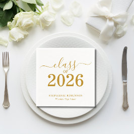 Guardanapo De Papel Class of 2026 Gold Script Typography Graduation 