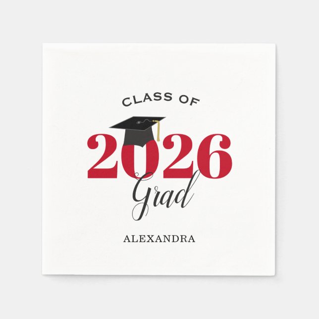 Guardanapo De Papel Class of 2026 Graduate Modern Red Napkins (Frente)