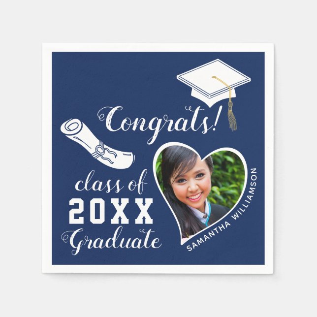 Guardanapo De Papel Classe Azul e Branca de Graduação de Foto de Forma (Frente)