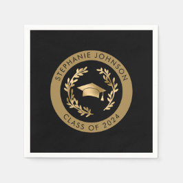 Guardanapo De Papel Classe de 2024 Festa de formatura Dourada e preta
