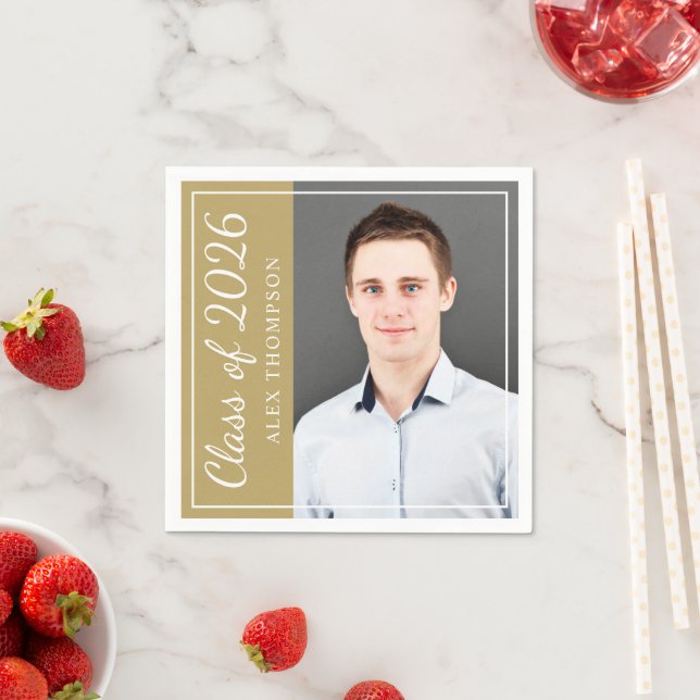 Guardanapo De Papel Classe de 2025 Foto de Festa de formatura Dourada  (Insitu)