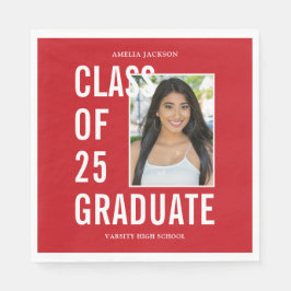Guardanapo De Papel Classe De 2025 Modern Red Photo Graduation Paper