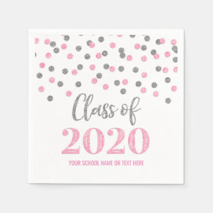 Guardanapo De Papel Classe de Confetti de Prata Rosa de Graduação 20