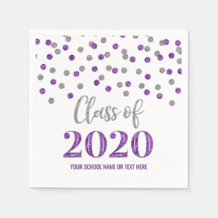 Guardanapo De Papel Classe de Confetti de Prata Roxa de Graduação 20