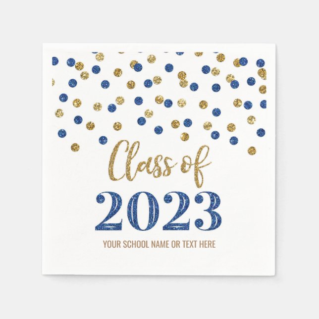 Guardanapo De Papel Classe de Confetti Dourado Azul de 2023 (Frente)