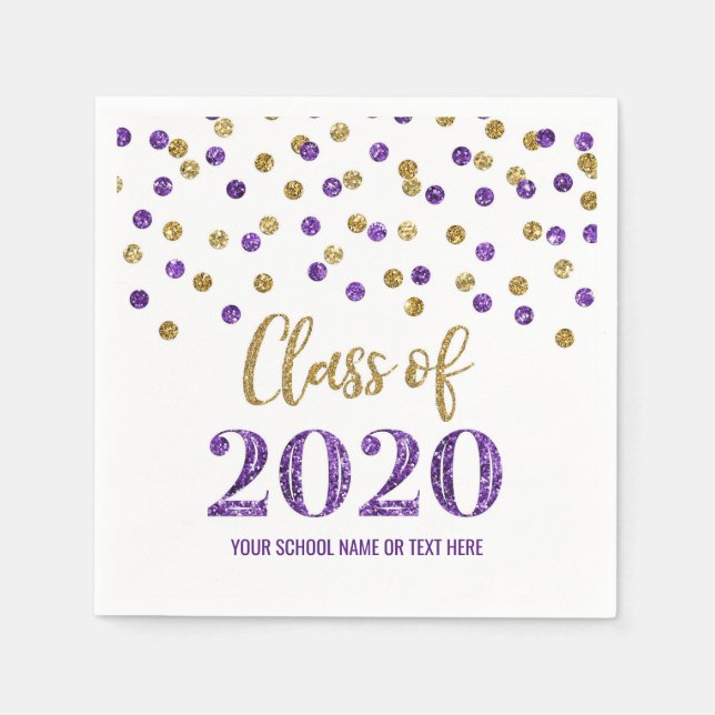 Guardanapo De Papel Classe de Confetti Dourado Roxo de Graduação 2020 (Frente)