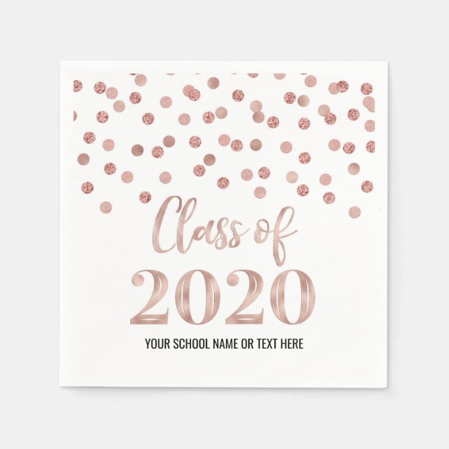 Guardanapo De Papel Classe de Confetti rosa Dourada de Graduação 2020 (Frente)