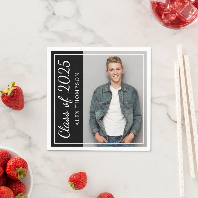 Guardanapo De Papel Classe de Foto de Festa de formatura Preta 2025 (Insitu)