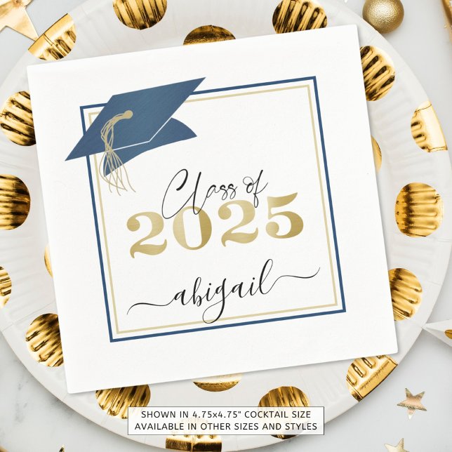 Guardanapo De Papel Classe de Graduação de Script Dourado Azul 2025 (Criador carregado)