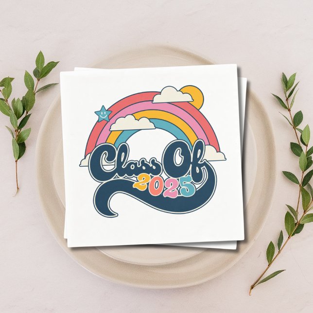 Guardanapo De Papel Classe de Graduação do Rainbow Retro Napkins 2025 (Graduation Class of 2025 Rainbow Retro Napkins)