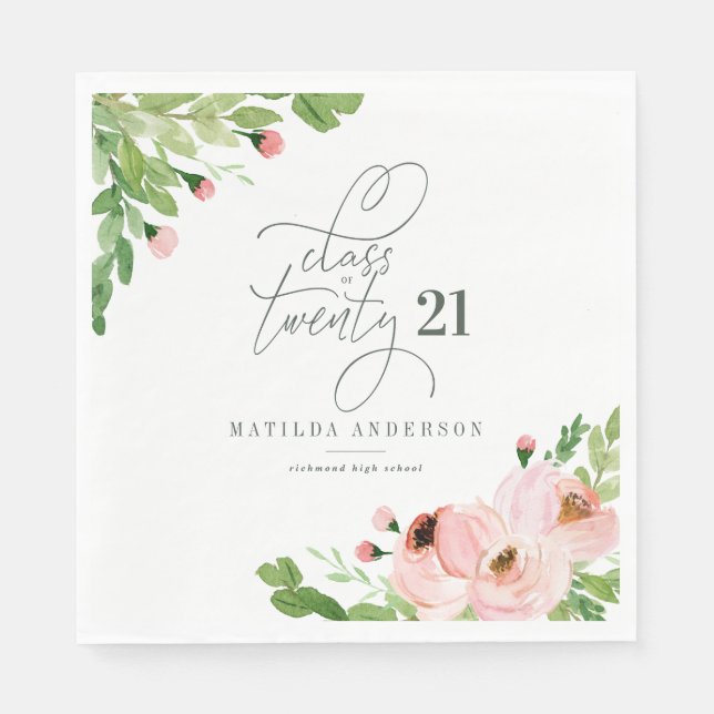 Guardanapo De Papel Classe de graduação floral de aquarela (Frente)