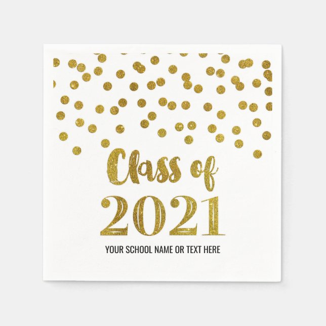 Guardanapo De Papel Classe Dourada de Confetti de Graduação 2021 (Frente)