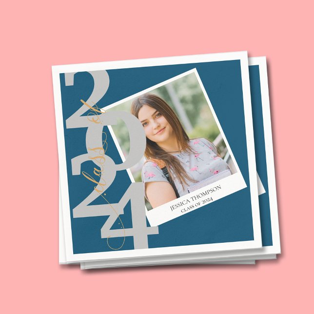 Guardanapo De Papel Classe Elegante de Festa de formatura Fotográfica  (Elegant Class of 2024 Photo Graduation Party Napkins)