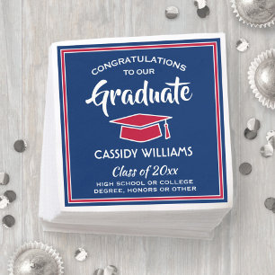 Guardanapo De Papel Classe Elegante Vermelha Branca e Azul de Graduaç
