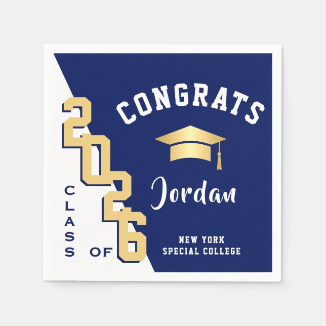 Guardanapo De Papel Classe Moderna de Festa de formatura Azul do Ouro  (Frente)
