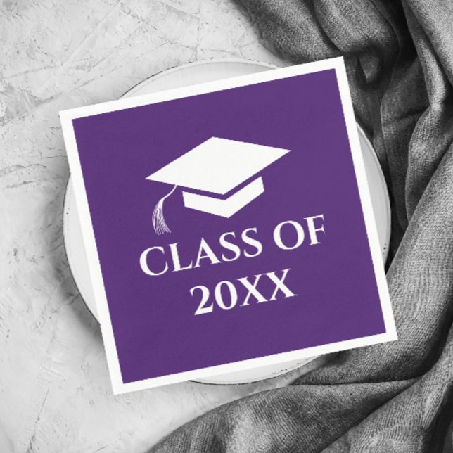 Guardanapo De Papel Classe Roxa Simples do Ano de Graduação (Simple Purple Graduating Class Graduation Party Napkins.)