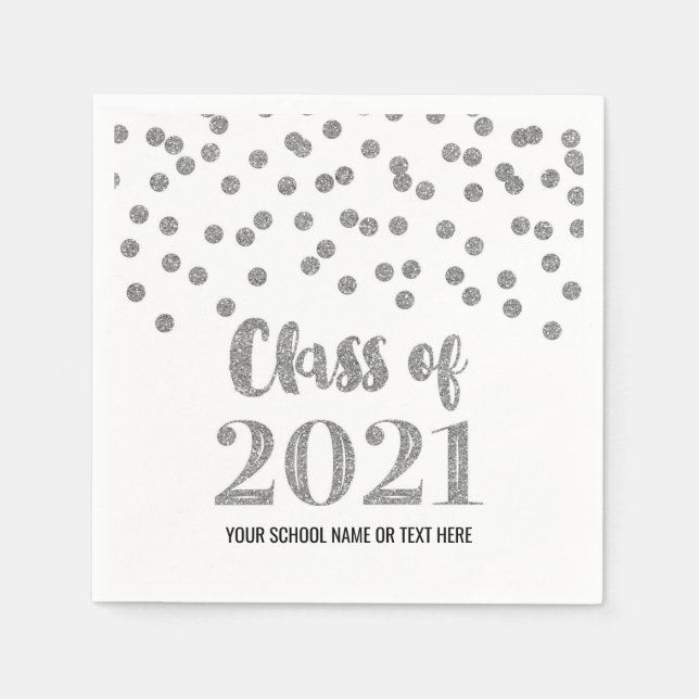 Guardanapo De Papel Classe Silver Confetti de Graduação 2021 (Frente)