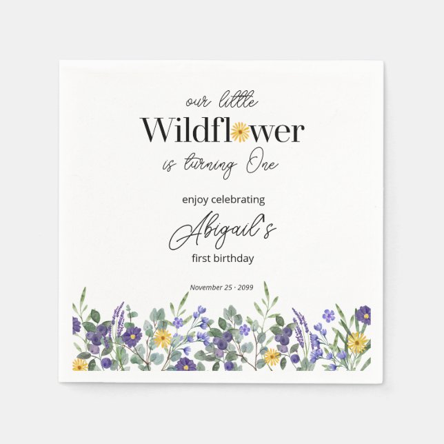 Guardanapo De Papel Classic Blue Our Little Wildflower 1st Birthday (Frente)