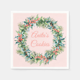 Guardanapo De Papel Classic Christmas Wreath Pink Holiday Napkins