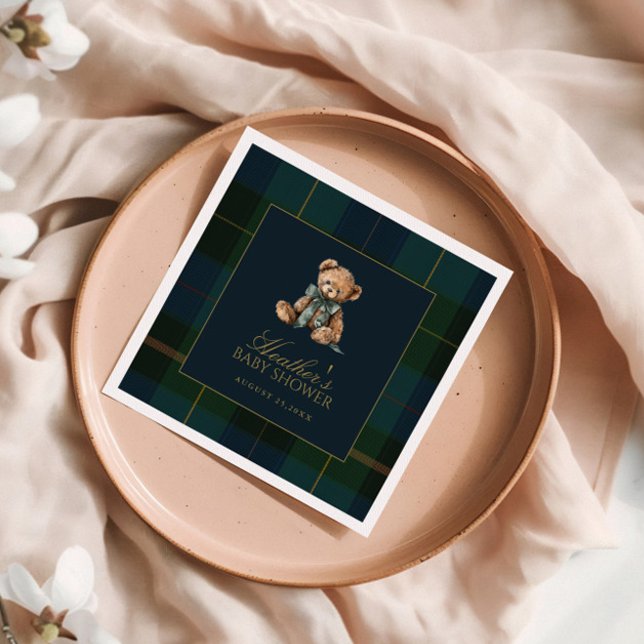 Guardanapo De Papel Classic Dark Green & Blue Plaid Baby Shower (Criador carregado)