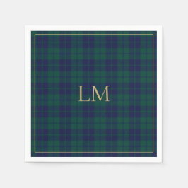 Guardanapo De Papel Classic Green Navy Tartan Plaid Gold Monogram