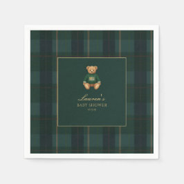Guardanapo De Papel Classic Green Plaid Bear Baby Shower 
