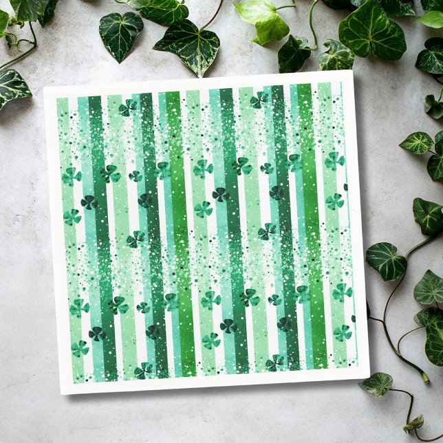 Guardanapo De Papel Classic Green White Vertical Stripes Shamrocks (Criador carregado)