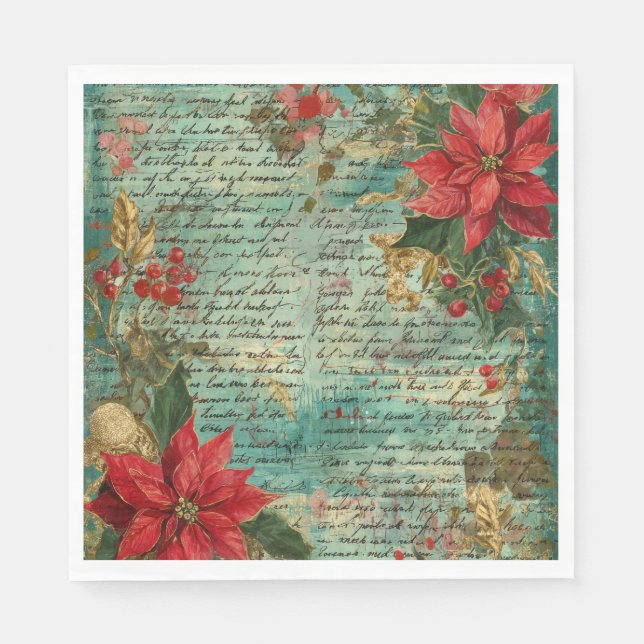 Guardanapo De Papel Classic Handwritten Poinsettia Christmas Holiday (Frente)