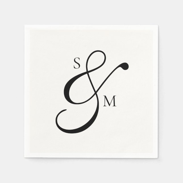 Guardanapo De Papel Classic Monogram Ampersand White Wedding (Frente)