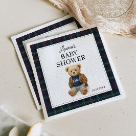 Guardanapo De Papel Classic Plaid Teddy Bear Baby Shower Napkins