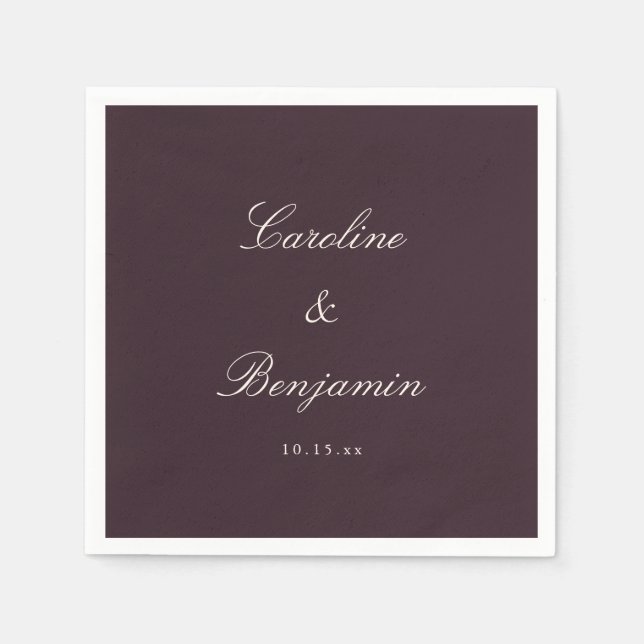 Guardanapo De Papel Classic Plum Script Elegant Wedding Custom Name (Frente)